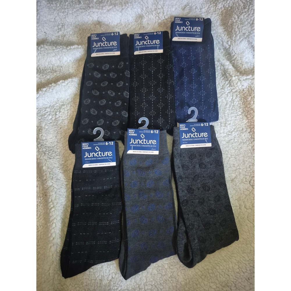 Juncture‎ Mens Fashion Socks 6 Pair Pack Crew Dress Socks Size 6-12